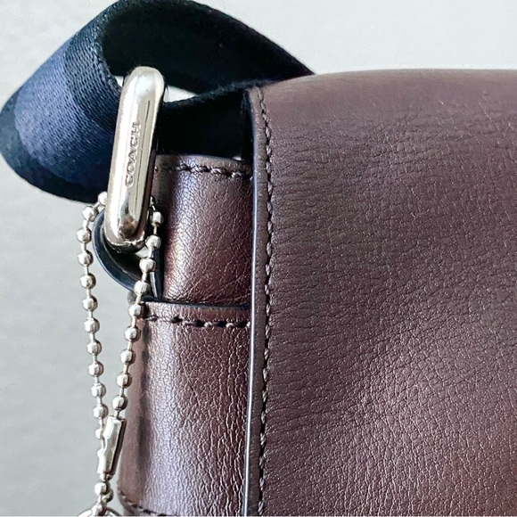 Coach Messenger Bag Mahogany Brown Leather with Woven Crossbody Strap - Picture 9 of 13